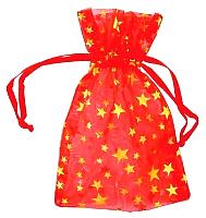 RO33RG: Red organza pouch with Gold Stars 2.75 x 3