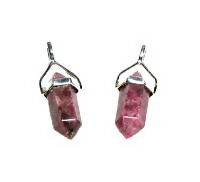 Rhodonite Crystal Point Pendant Sterling Silver .75 inch