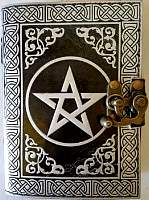 Black and Silver Pentagram leather blank book with latch 5 x 7