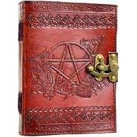 Pentagram leather blank book with latch, 5 x 7 inch