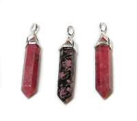 Rhodonite Crystal Point Pendant Sterling Silver 1.5 inch