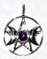 JMS243NA: Triple Goddess Pentagram Amethyst Pendant sterling